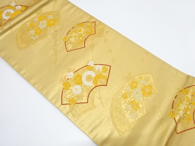 アンティーク　地紙に菊・橘模様織り出し袋帯（材料）